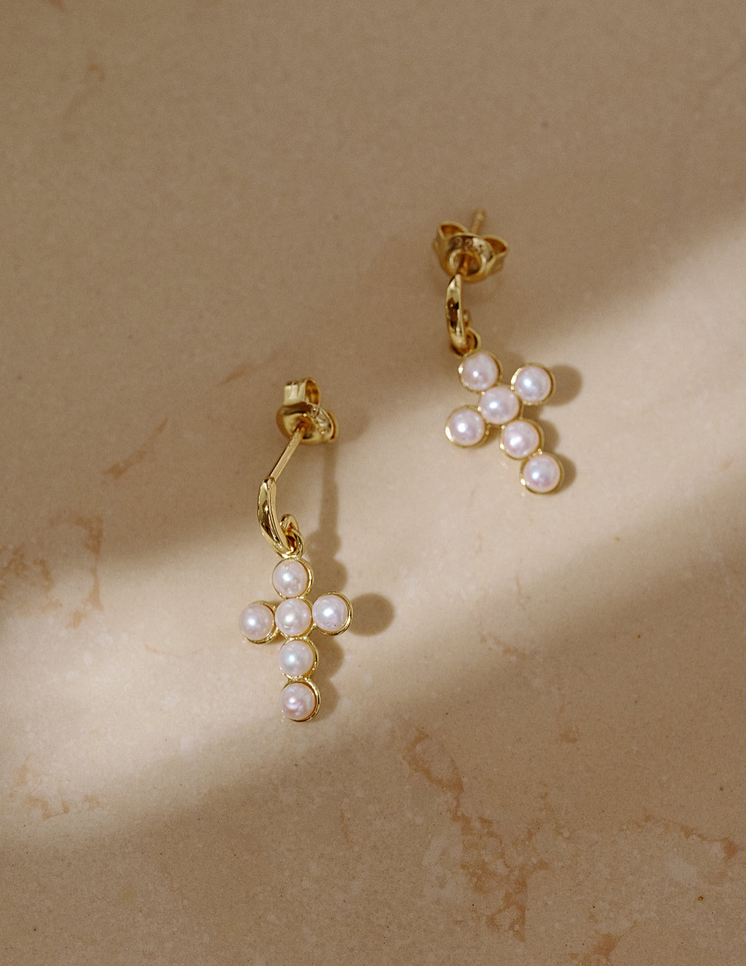 Cross Freshwater Pearl Drop Earrings gembea jewelry