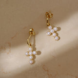 Cross Freshwater Pearl Drop Earrings gembea jewelry