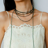 Dark Green Glass Beaded Long Necklace GEMBEA JEWELRY
