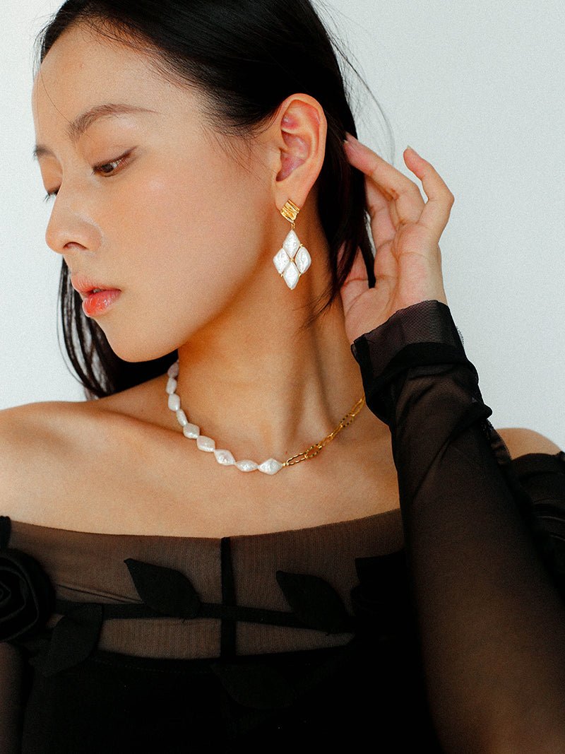 Diamond-Shaped Baroque Pearl Chain Necklace gembea jewelry