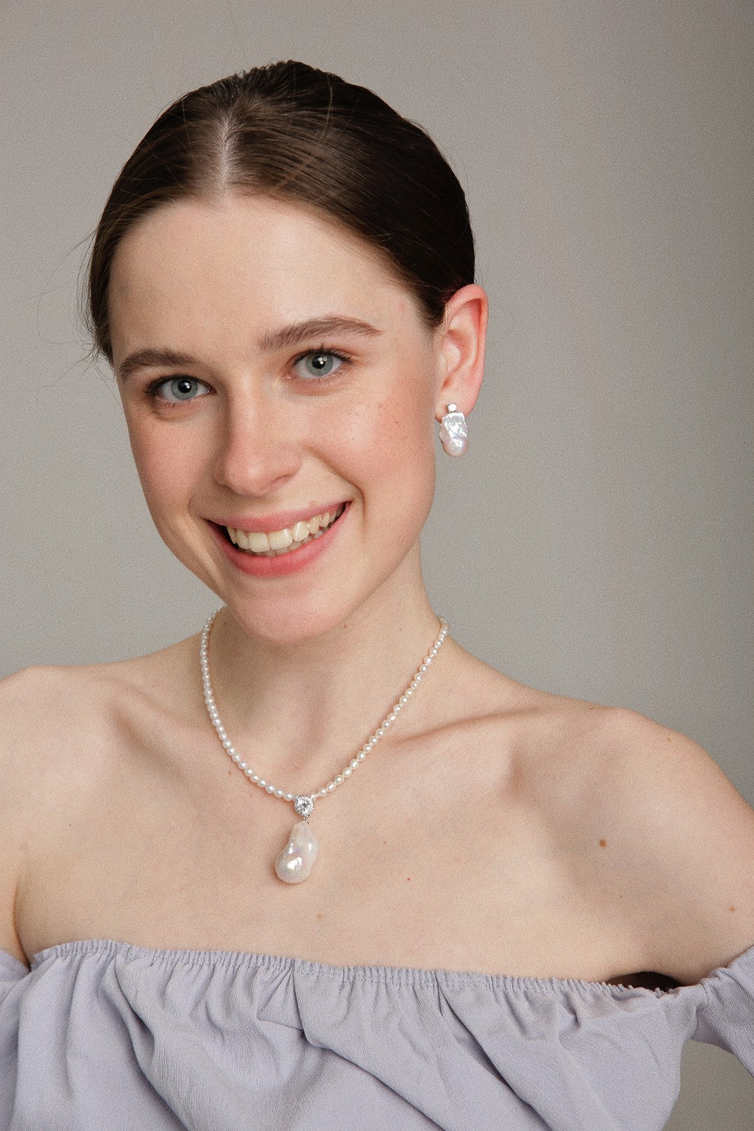Gembea Jewelry Baroque with Diamond Pearl Necklace