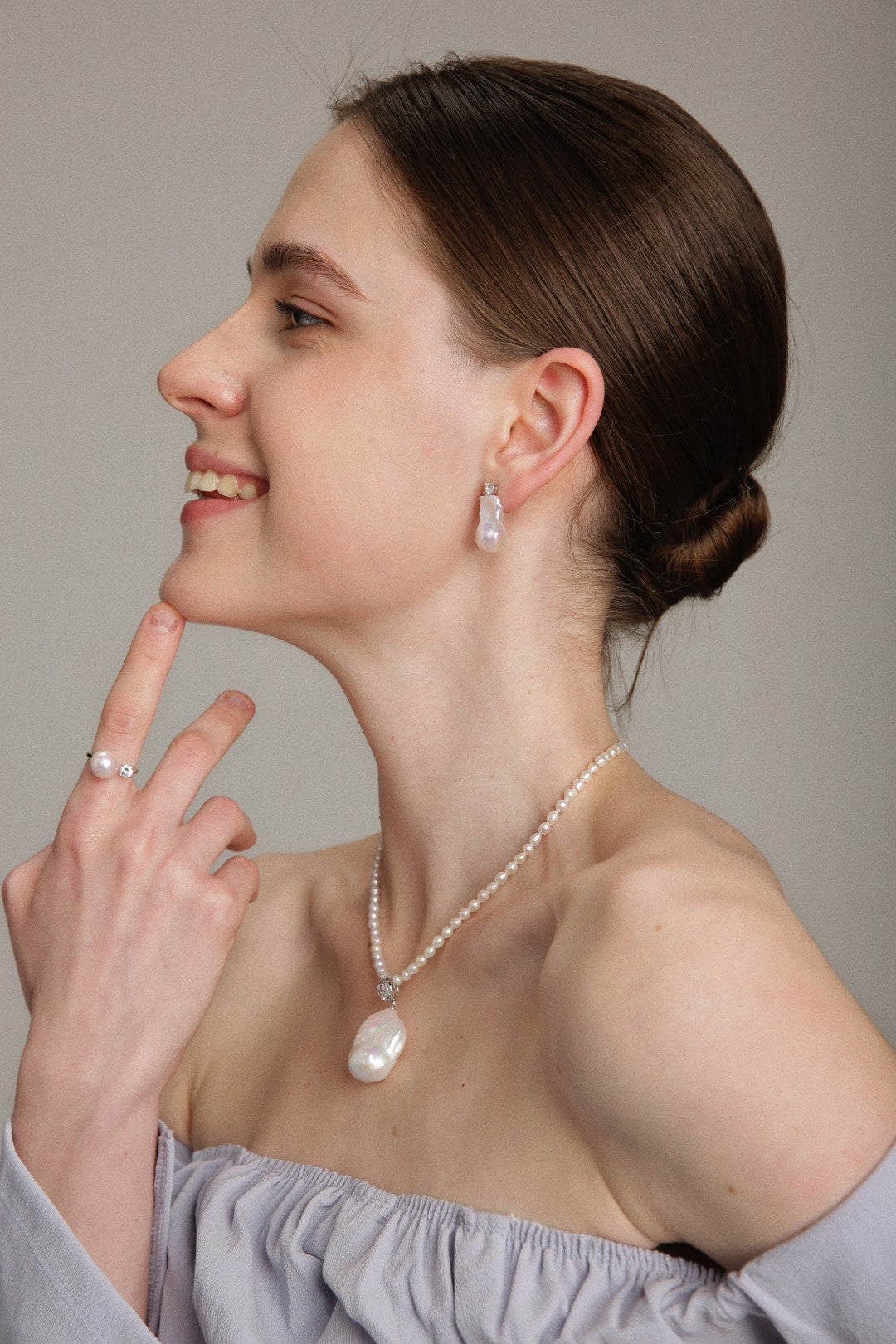 Gembea Jewelry Baroque with Diamond Pearl Necklace