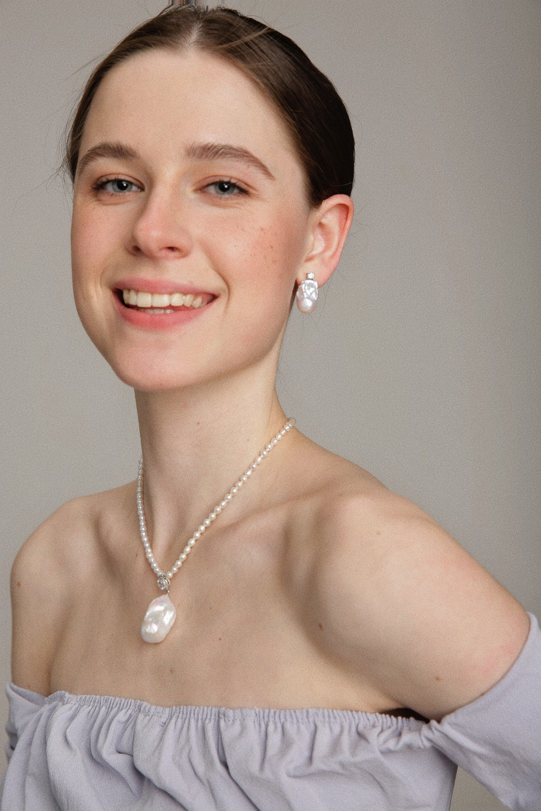 Gembea Jewelry Baroque with Diamond Pearl Necklace