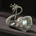 Diamond Swan Baroque Pearl Brooch gembea jewelry