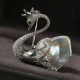 Diamond Swan Baroque Pearl Brooch gembea jewelry