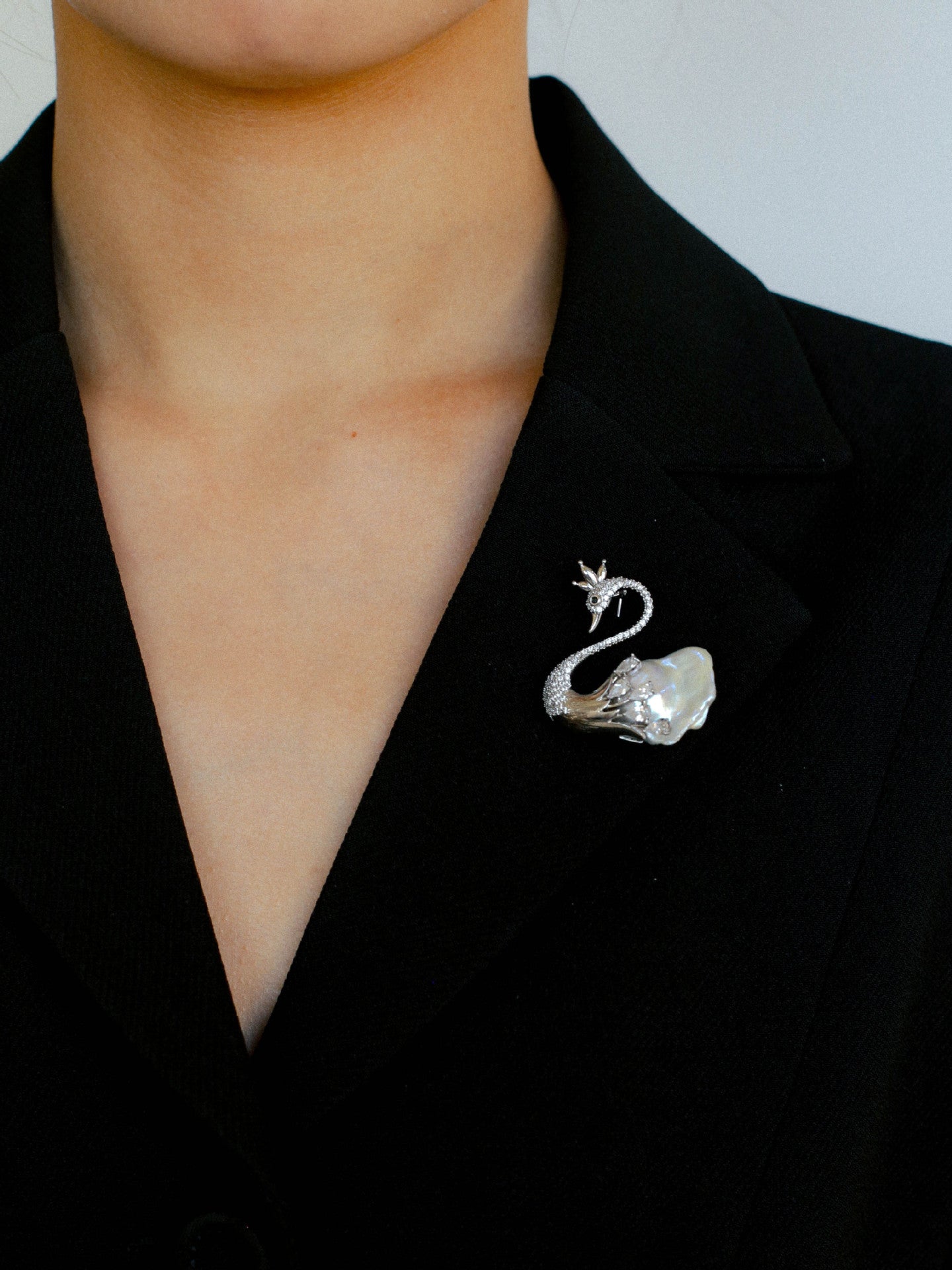 Diamond Swan Baroque Pearl Brooch gembea jewelry