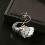 Diamond Swan Baroque Pearl Brooch gembea jewelry