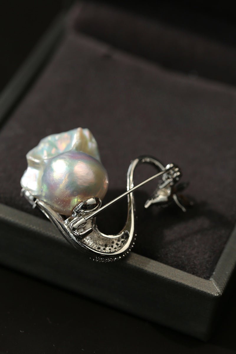 Diamond Swan Baroque Pearl Brooch gembea jewelry