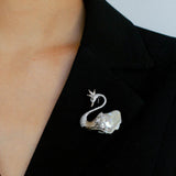 Diamond Swan Baroque Pearl Brooch gembea jewelry