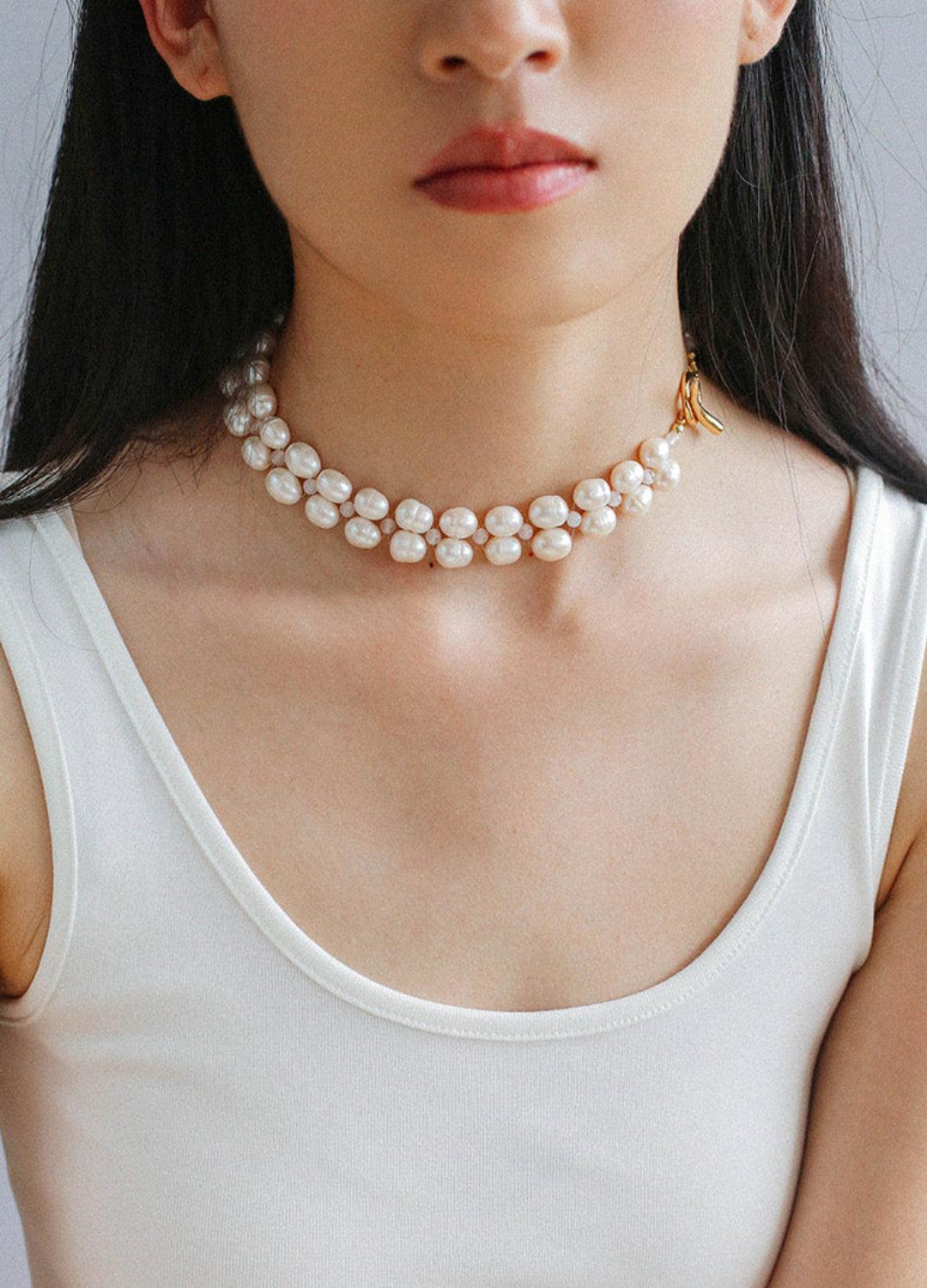 Double Baroque Pearl Collarbone Choker Necklaces - Gembea Jewelry