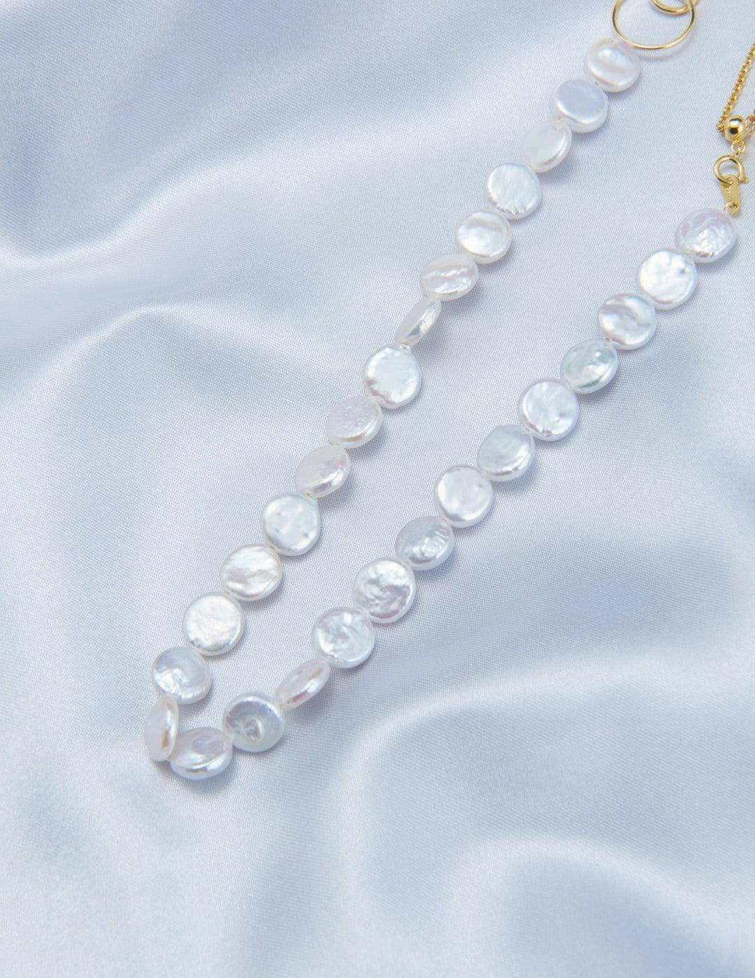 Double Chain Small Circle Baroque Pearl Necklace - Gembea Jewelry