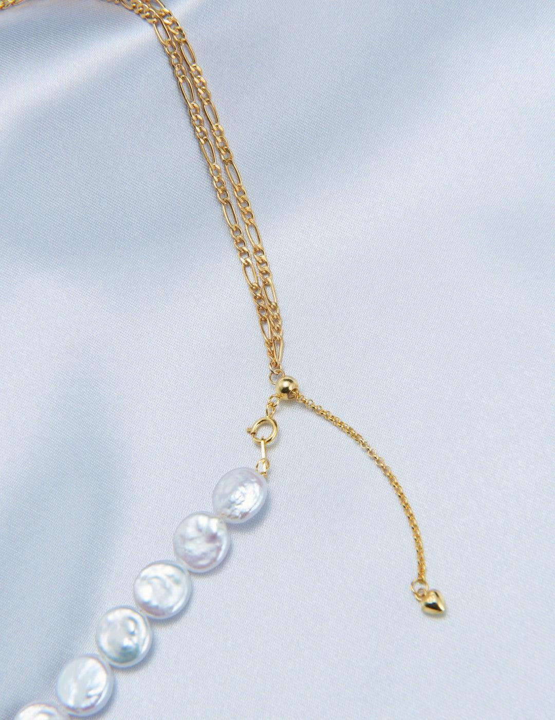 Double Chain Small Circle Baroque Pearl Necklace - Gembea Jewelry