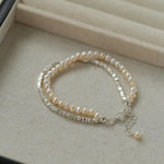 Natural Pearl Silver Bean Double Bracelet - Gembea Jewelry