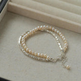 Natural Pearl Silver Bean Double Bracelet - Gembea Jewelry