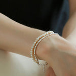 Natural Pearl Silver Bean Double Bracelet - Gembea Jewelry