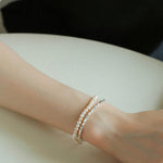 Natural Pearl Silver Bean Double Bracelet - Gembea Jewelry