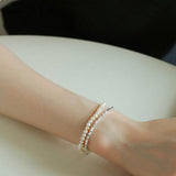 Natural Pearl Silver Bean Double Bracelet - Gembea Jewelry