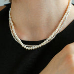 Natural Pearl Silver Bean Double Necklace - Gembea Jewelry
