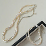 Natural Pearl Silver Bean Double Necklace - Gembea Jewelry