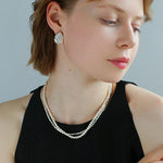 Natural Pearl Silver Bean Double Necklace - Gembea Jewelry