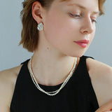 Natural Pearl Silver Bean Double Necklace - Gembea Jewelry