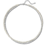 Double Layers Real Pearl Silver Chain Necklace gembea jewely