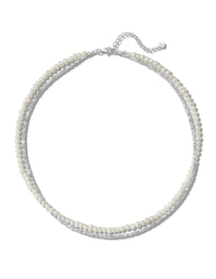 Double Layers Real Pearl Silver Chain Necklace gembea jewely