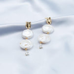 Double Round Pendant Baroque Drop Pearl Earrings - Gembea Jewelry
