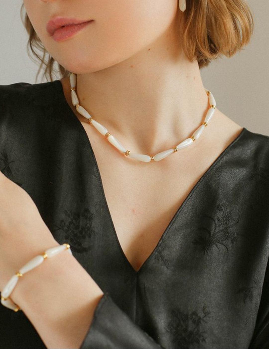 Handmade Drop White Mother of Pearl Necklace - Gembea Jewelry