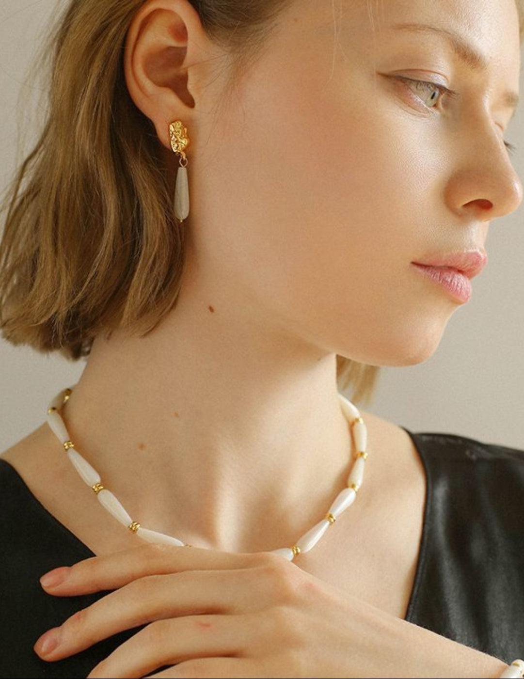 Handmade Drop White Mother of Pearl Necklace - Gembea Jewelry