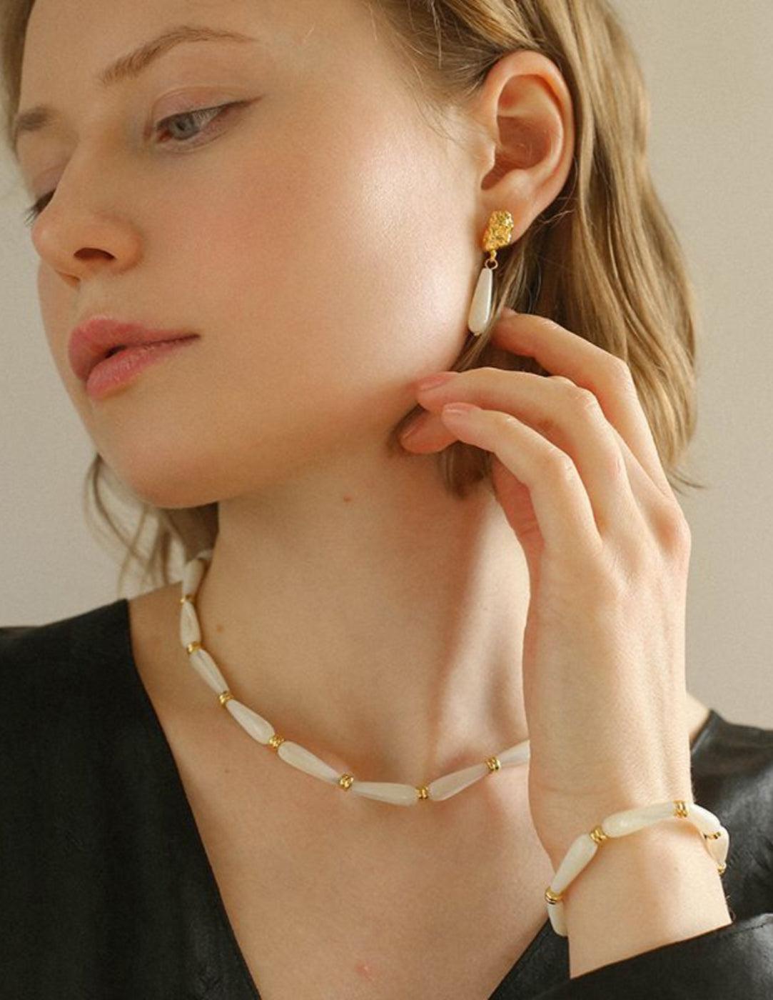 Handmade Drop White Mother of Pearl Necklace - Gembea Jewelry