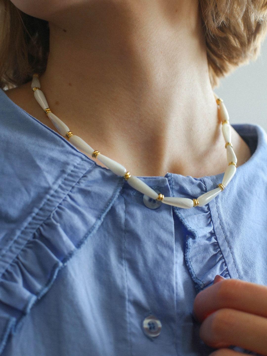 Handmade Drop White Mother of Pearl Necklace - Gembea Jewelry