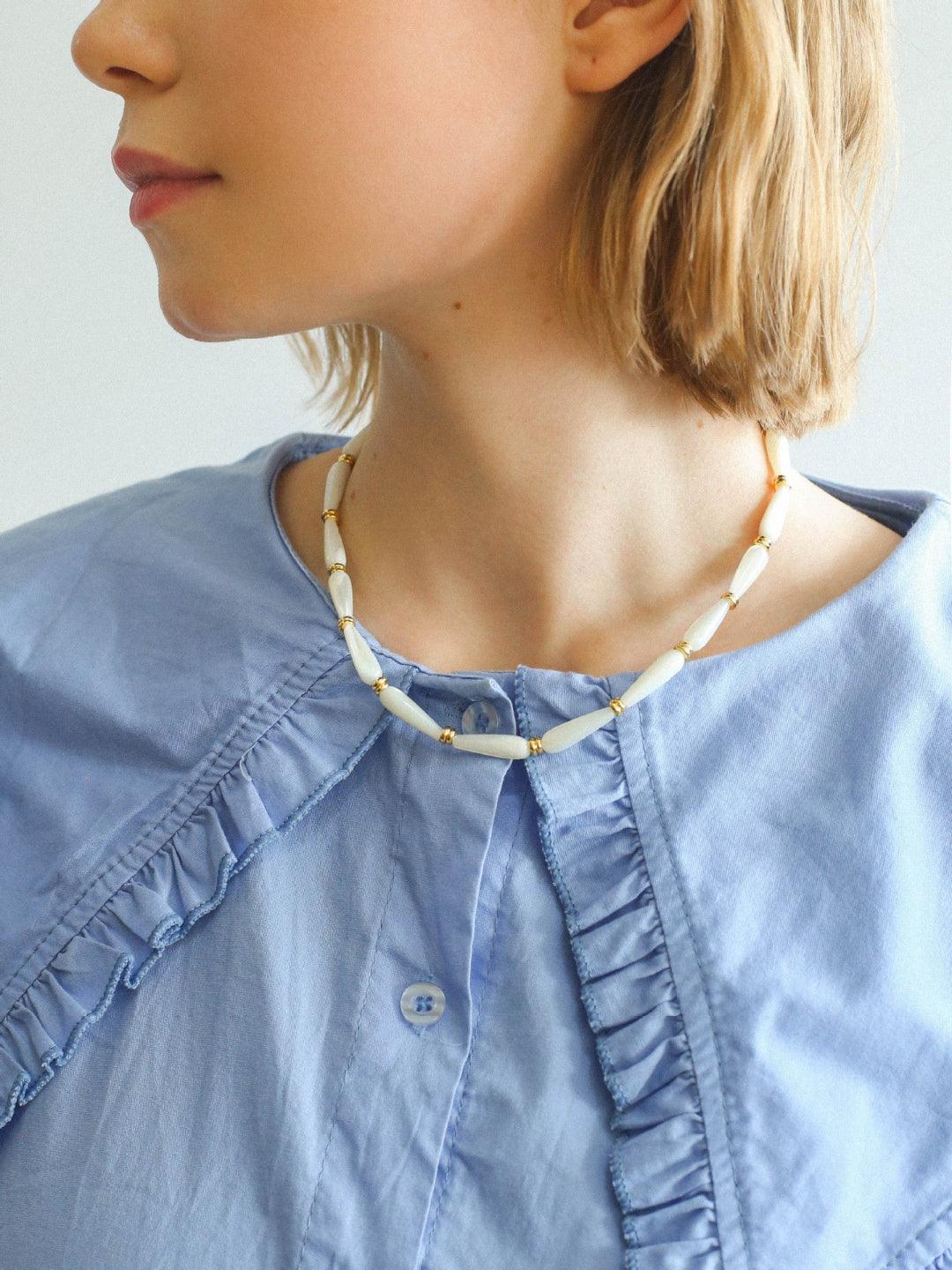 Handmade Drop White Mother of Pearl Necklace - Gembea Jewelry