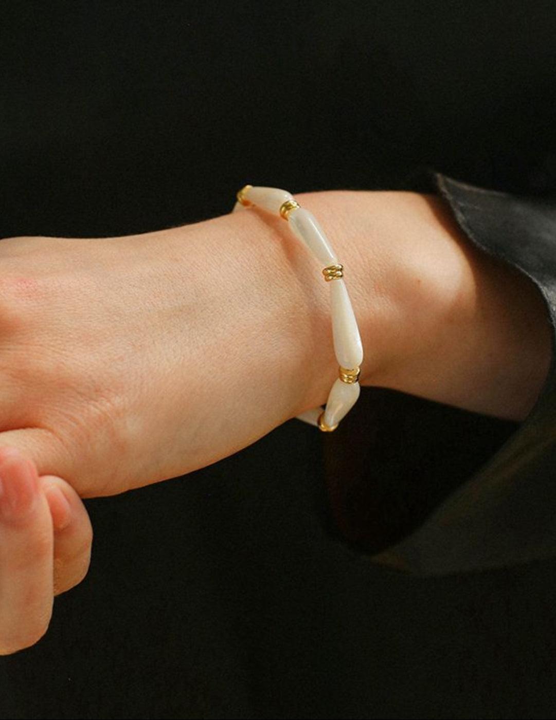 Handmade Drop White Mother of Pearl Bracelet - Gembea Jewelry