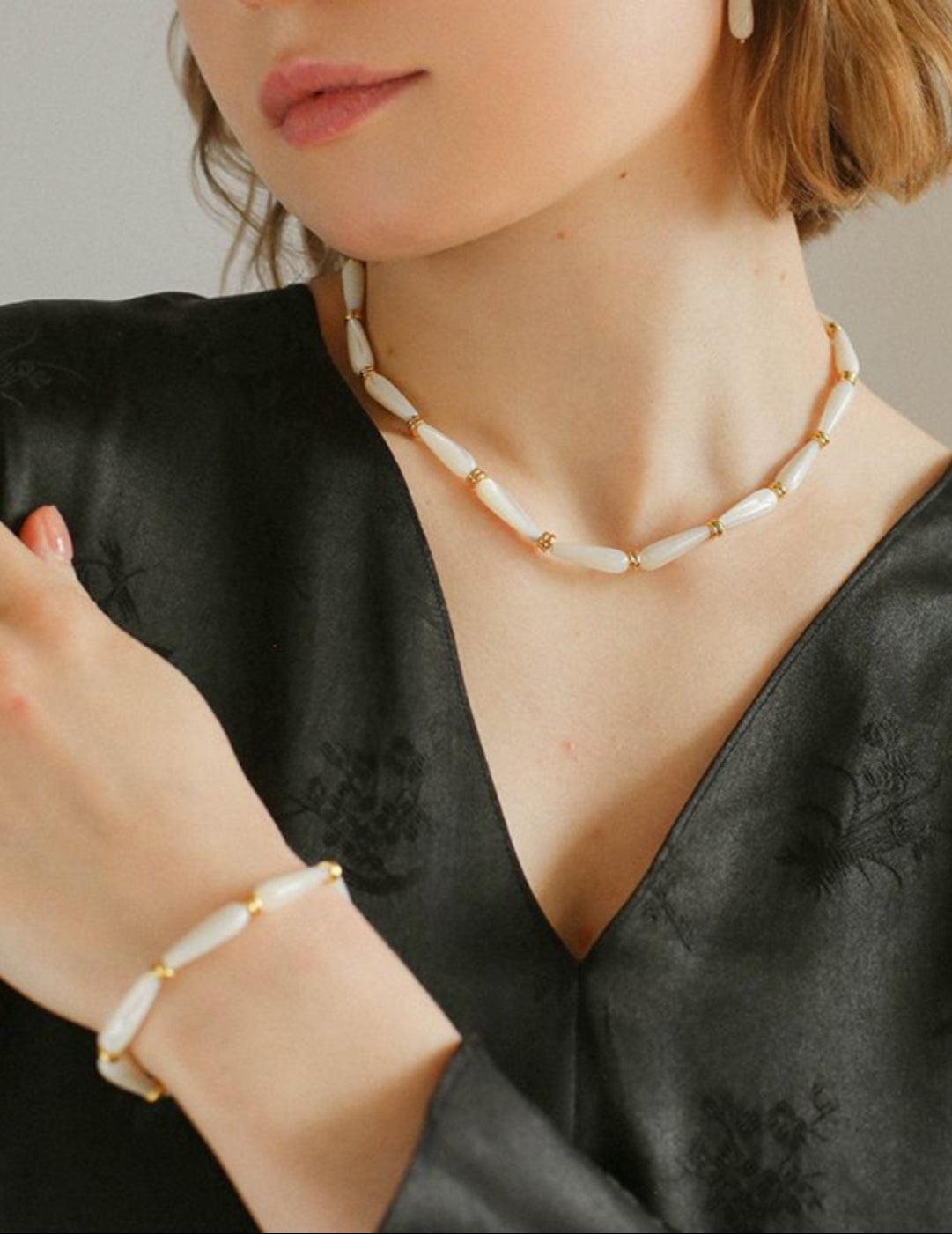 Handmade Drop White Mother of Pearl Bracelet - Gembea Jewelry