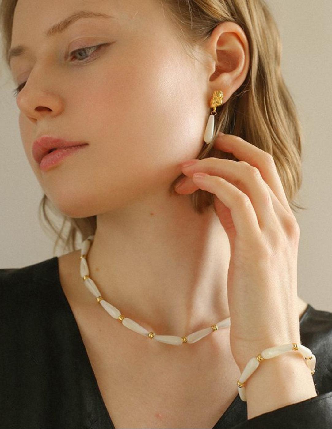 Handmade Drop White Mother of Pearl Earrings - Gembea Jewelry