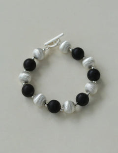 Ebony and Silver Ball Brushed Beaded Bracelet - Gembea Jewelry