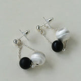 Ebony and Silver Ball Brushed Drop Earrings - Gembea Jewelry