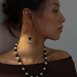 Ebony and Silver Ball Brushed Drop Earrings - Gembea Jewelry
