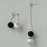 Ebony and Silver Ball Brushed Drop Earrings - Gembea Jewelry