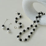 Ebony and Silver Ball Brushed Drop Earrings - Gembea Jewelry