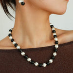 Ebony and Silver Ball Brushed Beaded Necklace - Gembea Jewelry