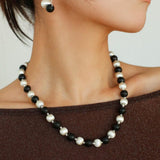 Ebony and Silver Ball Brushed Beaded Necklace - Gembea Jewelry