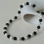 Ebony and Silver Ball Brushed Beaded Necklace - Gembea Jewelry