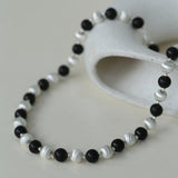 Ebony and Silver Ball Brushed Beaded Necklace - Gembea Jewelry