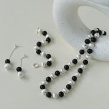 Ebony and Silver Ball Brushed Beaded Necklace - Gembea Jewelry