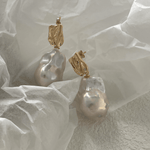 18K Gold Baroque Pendant Pearl Earrings - Gembea Jewelry