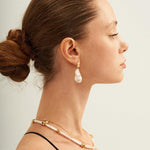 18K Gold Baroque Pendant Pearl Earrings - Gembea Jewelry