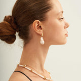 18K Gold Baroque Pendant Pearl Earrings - Gembea Jewelry