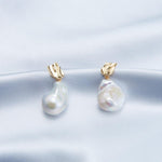 18K Gold Baroque Pendant Pearl Earrings - Gembea Jewelry